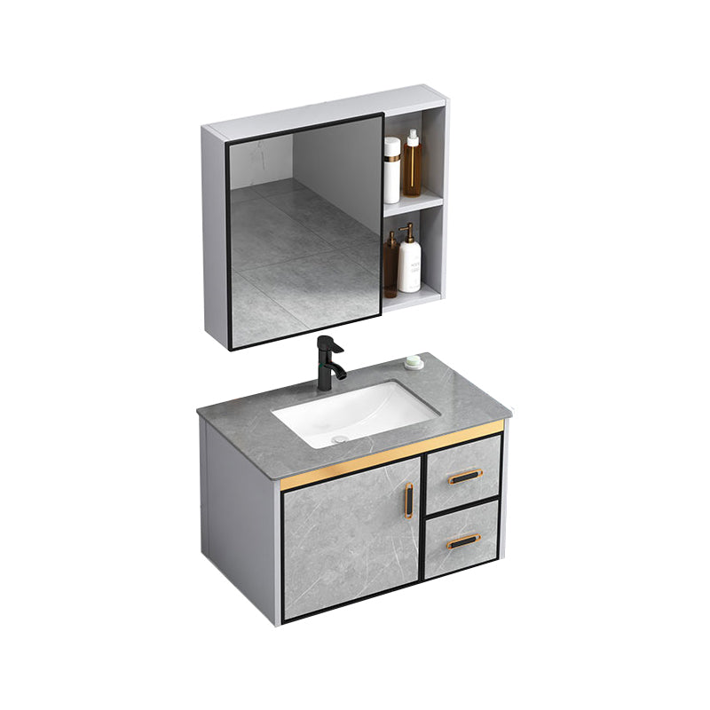 Modern Gray Stone Vanity Set Single-Sink Wall Mount Rectangular Vanity Set Vanity & Faucet & Mirror Cabinet Stone Clearhalo 'Bathroom Remodel & Bathroom Fixtures' 'Bathroom Vanities' 'bathroom_vanities' 'Home Improvement' 'home_improvement' 'home_improvement_bathroom_vanities' 7316702