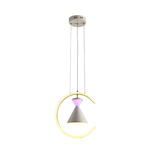 White Finish Hourglass and Ring Pendant Minimalist LED Acrylic Hanging Light Kit over Table Clearhalo 'Ceiling Lights' 'Chandeliers' 'Modern Chandeliers' 'Modern' Lighting' 731676