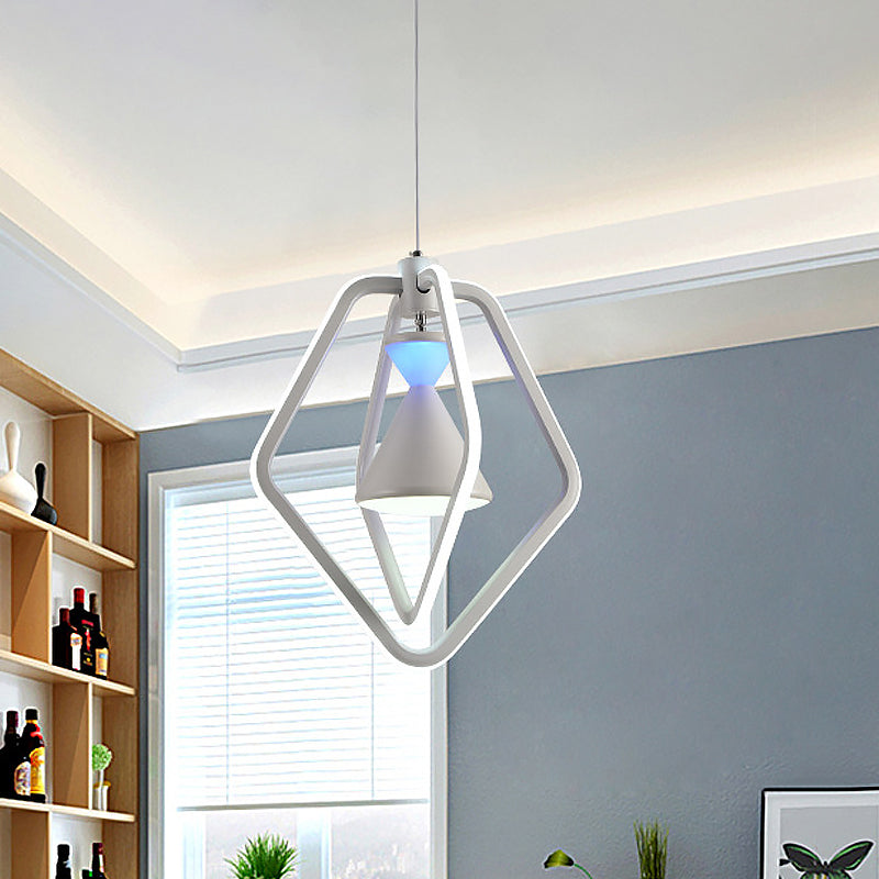 White Pentagon Frame and Hourglass Pendant Modernist LED Acrylic Hanging Ceiling Lamp for Dining Room White Clearhalo 'Ceiling Lights' 'Chandeliers' 'Modern Chandeliers' 'Modern' Lighting' 731703