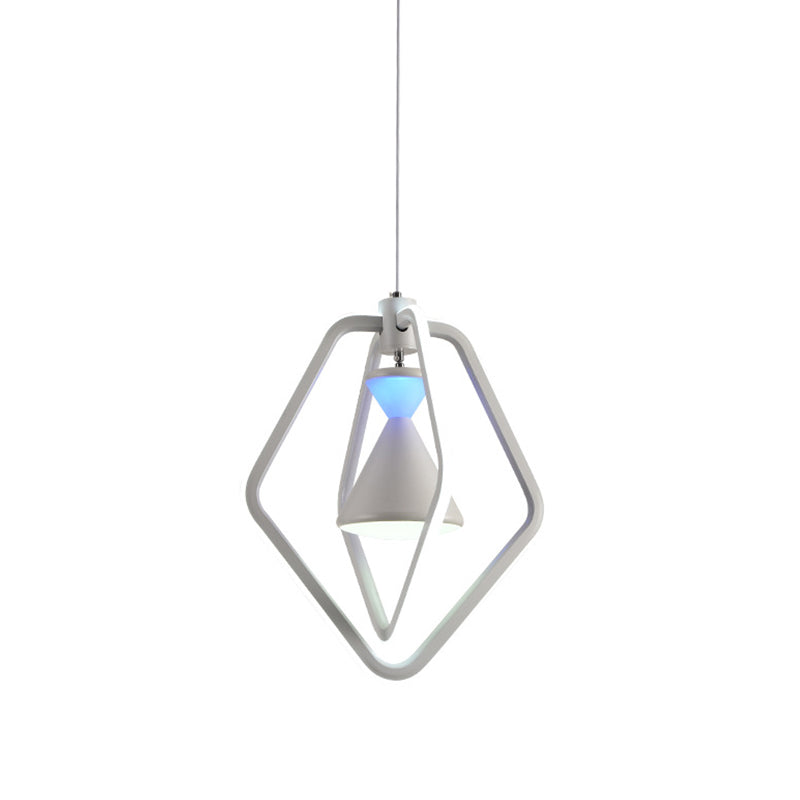 White Pentagon Frame and Hourglass Pendant Modernist LED Acrylic Hanging Ceiling Lamp for Dining Room Clearhalo 'Ceiling Lights' 'Chandeliers' 'Modern Chandeliers' 'Modern' Lighting' 731705