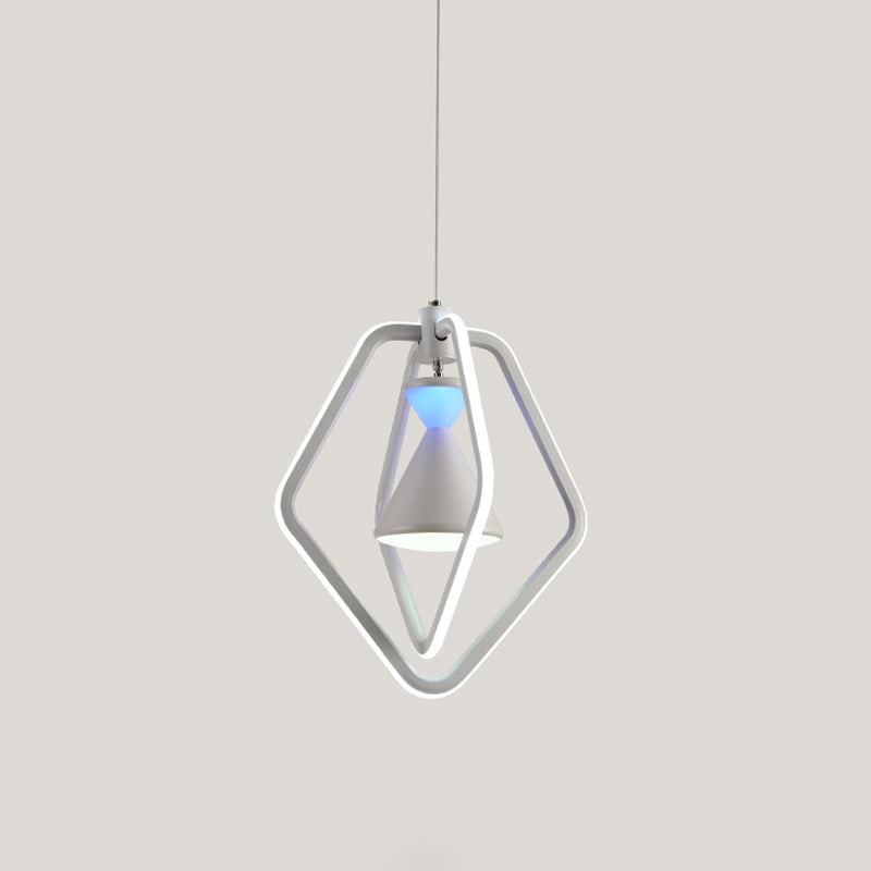 White Pentagon Frame and Hourglass Pendant Modernist LED Acrylic Hanging Ceiling Lamp for Dining Room Clearhalo 'Ceiling Lights' 'Chandeliers' 'Modern Chandeliers' 'Modern' Lighting' 731706