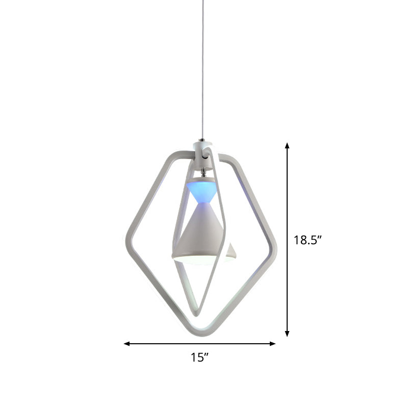 White Pentagon Frame and Hourglass Pendant Modernist LED Acrylic Hanging Ceiling Lamp for Dining Room Clearhalo 'Ceiling Lights' 'Chandeliers' 'Modern Chandeliers' 'Modern' Lighting' 731707