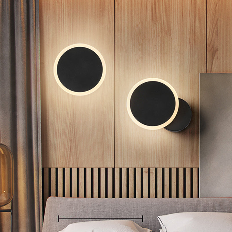 White/Black Round Wall Light Sconce Minimalist LED Acrylic Wall Mounted Lamp Fixture in Warm/White Light Black Clearhalo 'Modern wall lights' 'Modern' 'Wall Lamps & Sconces' 'Wall Lights' Lighting' 731728