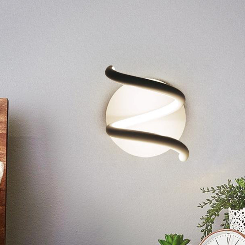 Acrylic Spiral Sconce Light Fixture Minimalist LED White Wall Mounted Lamp with Round Backplate Clearhalo 'Cast Iron' 'Glass' 'Industrial' 'Modern wall lights' 'Modern' 'Tiffany' 'Traditional wall lights' 'Wall Lamps & Sconces' 'Wall Lights' Lighting' 731738