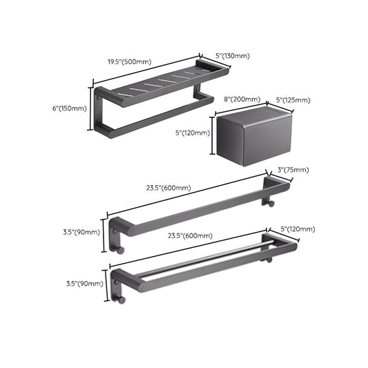 Modern Grey Bathroom Accessory As Individual Or As a Set in Metal Clearhalo 'Bathroom Hardware Sets' 'Bathroom Hardware' 'Bathroom Remodel & Bathroom Fixtures' 'bathroom_hardware_sets' 'Home Improvement' 'home_improvement' 'home_improvement_bathroom_hardware_sets' 7317389