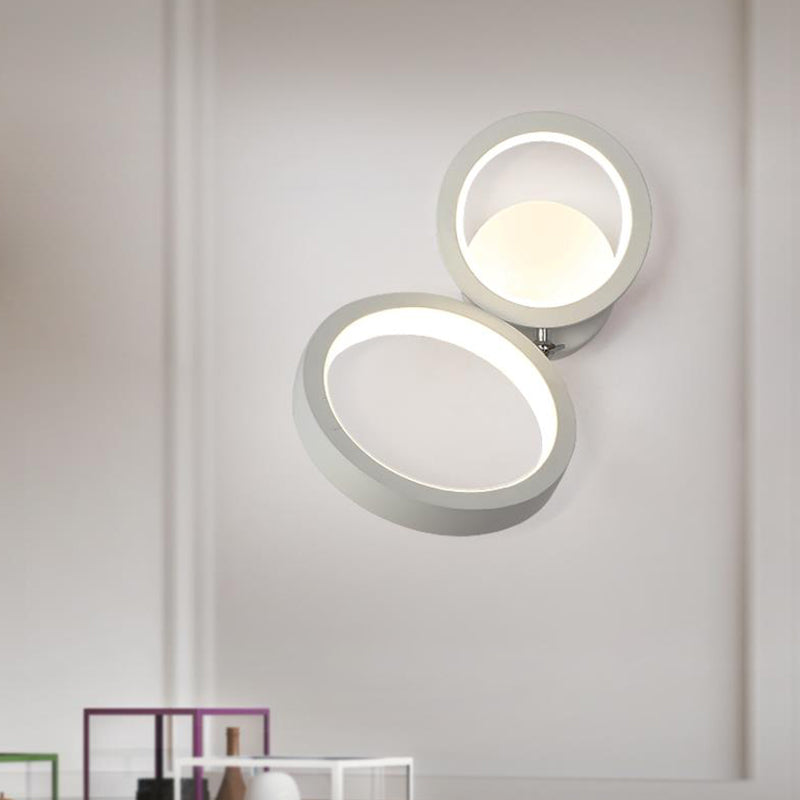 White Halo Ring Wall Sconce Light Modernist 2 Heads Metal LED Wall Lamp Fixture for Corner Clearhalo 'Cast Iron' 'Glass' 'Industrial' 'Modern wall lights' 'Modern' 'Tiffany' 'Traditional wall lights' 'Wall Lamps & Sconces' 'Wall Lights' Lighting' 731743