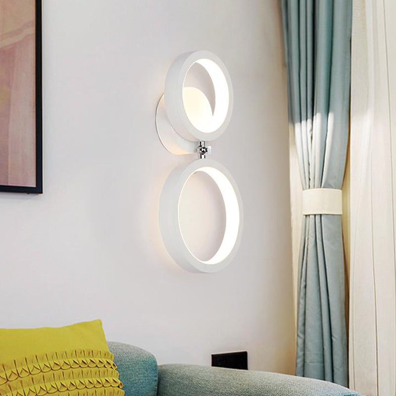 White Halo Ring Wall Sconce Light Modernist 2 Heads Metal LED Wall Lamp Fixture for Corner Clearhalo 'Cast Iron' 'Glass' 'Industrial' 'Modern wall lights' 'Modern' 'Tiffany' 'Traditional wall lights' 'Wall Lamps & Sconces' 'Wall Lights' Lighting' 731744