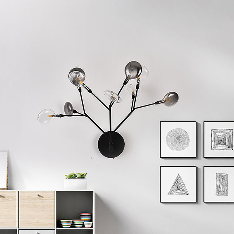 Branch Iron LED Sconce Lighting Contemporary 9-Light Black Finish Wall Lamp Fixture for Living Room Clearhalo 'Cast Iron' 'Glass' 'Industrial' 'Modern wall lights' 'Modern' 'Tiffany' 'Traditional wall lights' 'Wall Lamps & Sconces' 'Wall Lights' Lighting' 731754