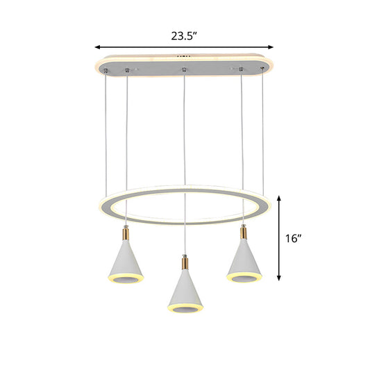 White Cone LED Multi Light Pendant Minimalist 3-Light Acrylic Hanging Lamp Kit with Loop Shelf Clearhalo 'Ceiling Lights' 'Modern Pendants' 'Modern' 'Pendant Lights' 'Pendants' Lighting' 731826