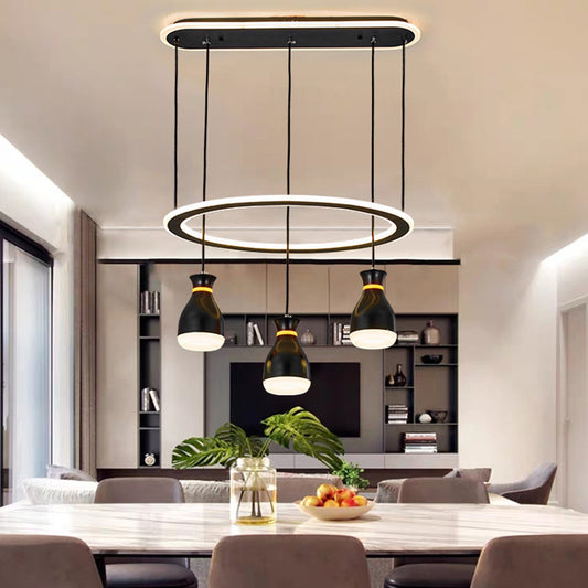 Modernist Wine Jar Multiple LED Hanging Light Acrylic 3 Lights Dining Room Pendant Lamp in Black with Loop Detail Black Clearhalo 'Ceiling Lights' 'Modern Pendants' 'Modern' 'Pendant Lights' 'Pendants' Lighting' 731832
