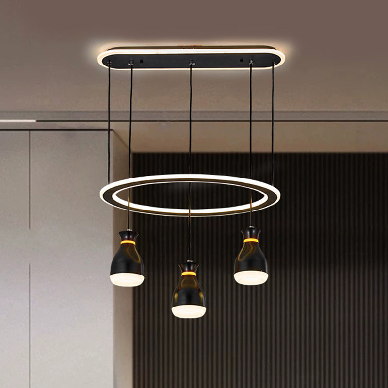 Modernist Wine Jar Multiple LED Hanging Light Acrylic 3 Lights Dining Room Pendant Lamp in Black with Loop Detail Clearhalo 'Ceiling Lights' 'Modern Pendants' 'Modern' 'Pendant Lights' 'Pendants' Lighting' 731833