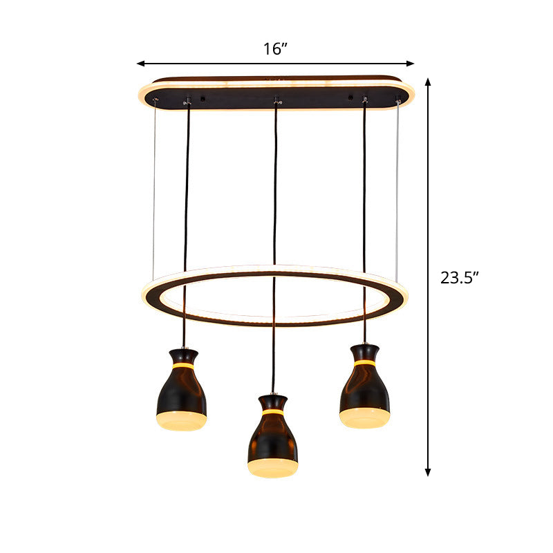 Modernist Wine Jar Multiple LED Hanging Light Acrylic 3 Lights Dining Room Pendant Lamp in Black with Loop Detail Clearhalo 'Ceiling Lights' 'Modern Pendants' 'Modern' 'Pendant Lights' 'Pendants' Lighting' 731836