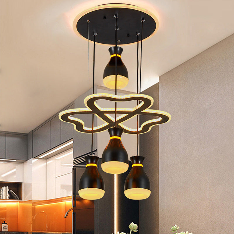 Modern Wine Jar Cluster Pendant Light Acrylic 4-Light Dining Room LED Hanging Ceiling Lamp in White/Black with Heart Frame Beam Black Clearhalo 'Ceiling Lights' 'Modern Pendants' 'Modern' 'Pendant Lights' 'Pendants' Lighting' 731846