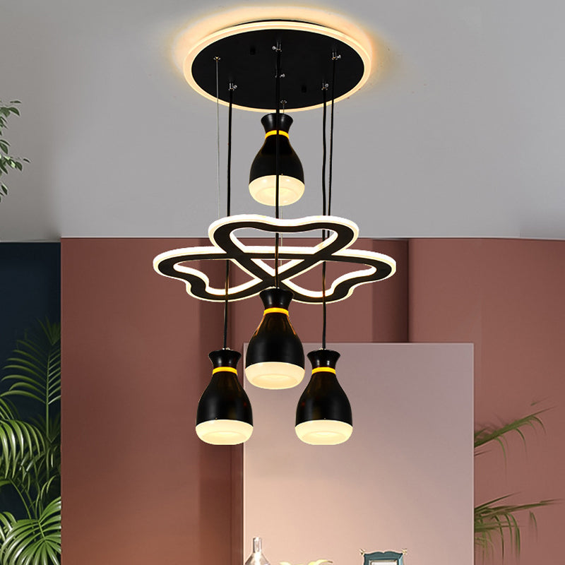 Modern Wine Jar Cluster Pendant Light Acrylic 4-Light Dining Room LED Hanging Ceiling Lamp in White/Black with Heart Frame Beam Clearhalo 'Ceiling Lights' 'Modern Pendants' 'Modern' 'Pendant Lights' 'Pendants' Lighting' 731847