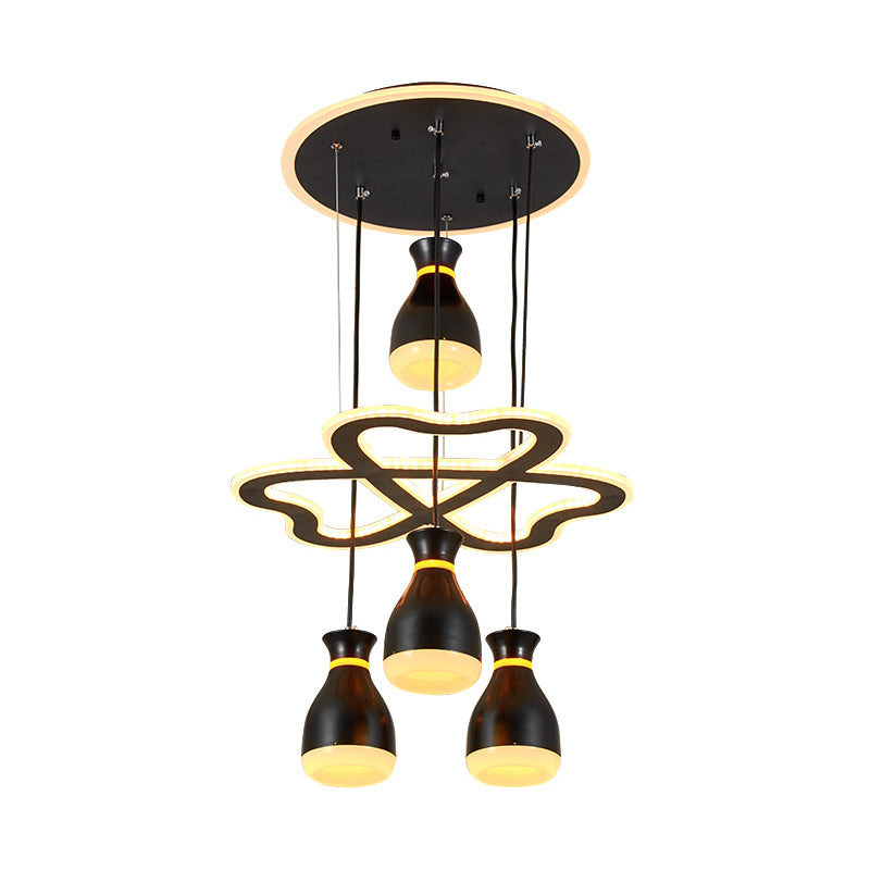 Modern Wine Jar Cluster Pendant Light Acrylic 4-Light Dining Room LED Hanging Ceiling Lamp in White/Black with Heart Frame Beam Clearhalo 'Ceiling Lights' 'Modern Pendants' 'Modern' 'Pendant Lights' 'Pendants' Lighting' 731848