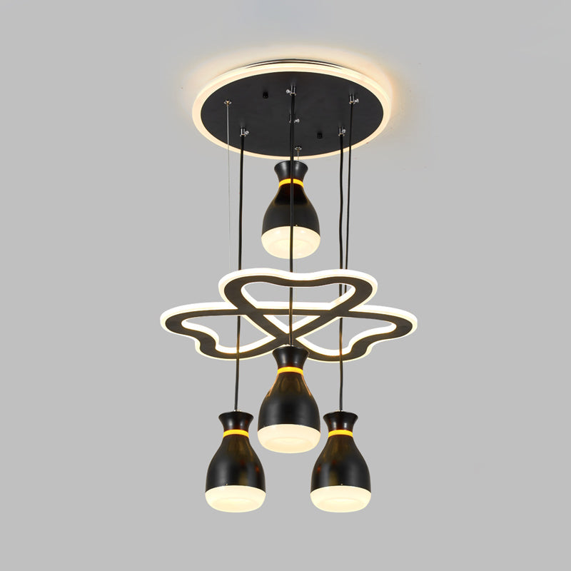 Modern Wine Jar Cluster Pendant Light Acrylic 4-Light Dining Room LED Hanging Ceiling Lamp in White/Black with Heart Frame Beam Clearhalo 'Ceiling Lights' 'Modern Pendants' 'Modern' 'Pendant Lights' 'Pendants' Lighting' 731849
