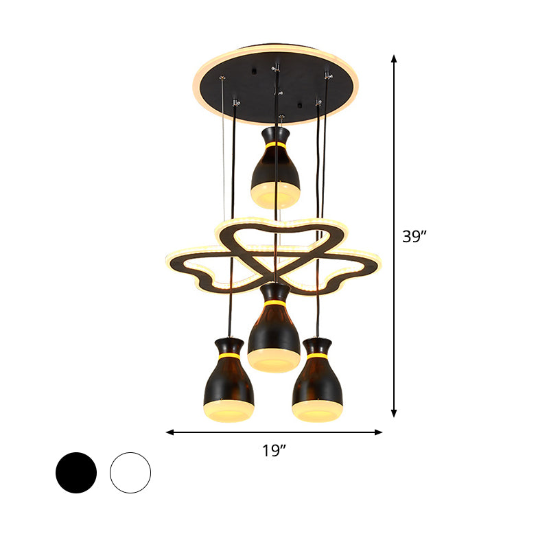 Modern Wine Jar Cluster Pendant Light Acrylic 4-Light Dining Room LED Hanging Ceiling Lamp in White/Black with Heart Frame Beam Clearhalo 'Ceiling Lights' 'Modern Pendants' 'Modern' 'Pendant Lights' 'Pendants' Lighting' 731850