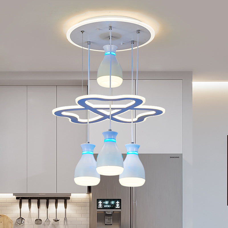 Modern Wine Jar Cluster Pendant Light Acrylic 4-Light Dining Room LED Hanging Ceiling Lamp in White/Black with Heart Frame Beam White Clearhalo 'Ceiling Lights' 'Modern Pendants' 'Modern' 'Pendant Lights' 'Pendants' Lighting' 731851