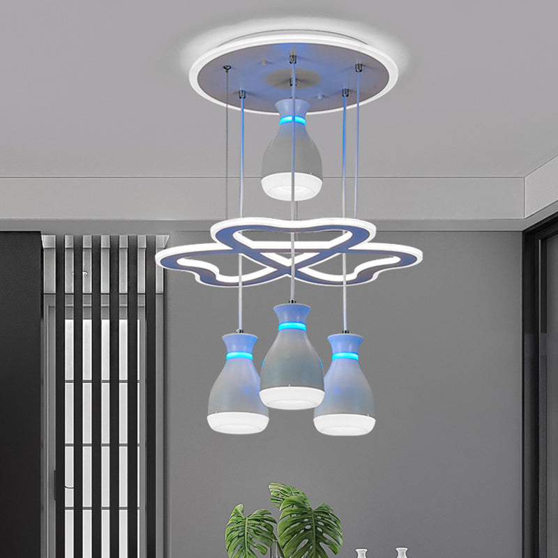 Modern Wine Jar Cluster Pendant Light Acrylic 4-Light Dining Room LED Hanging Ceiling Lamp in White/Black with Heart Frame Beam Clearhalo 'Ceiling Lights' 'Modern Pendants' 'Modern' 'Pendant Lights' 'Pendants' Lighting' 731853