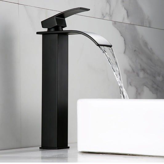 American Style 1 Handle Waterfall Basin Faucet, Bathroom Water Sink Faucet with Drain Clearhalo 'bathroom_sink_faucets' 'Conjunta de Baño y Conjunta de Grifo' 'Coronamiento de Baño y Dispositivo de Baño' 'Grifo del lavabo del baño' 'Hogar' 'home_improvement' 'home_improvement_bathroom_sink_faucets' 'Mejoras para el hogar' 7318531