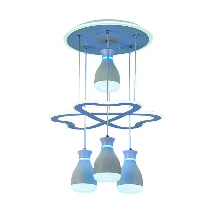 Modern Wine Jar Cluster Pendant Light Acrylic 4-Light Dining Room LED Hanging Ceiling Lamp in White/Black with Heart Frame Beam Clearhalo 'Ceiling Lights' 'Modern Pendants' 'Modern' 'Pendant Lights' 'Pendants' Lighting' 731854