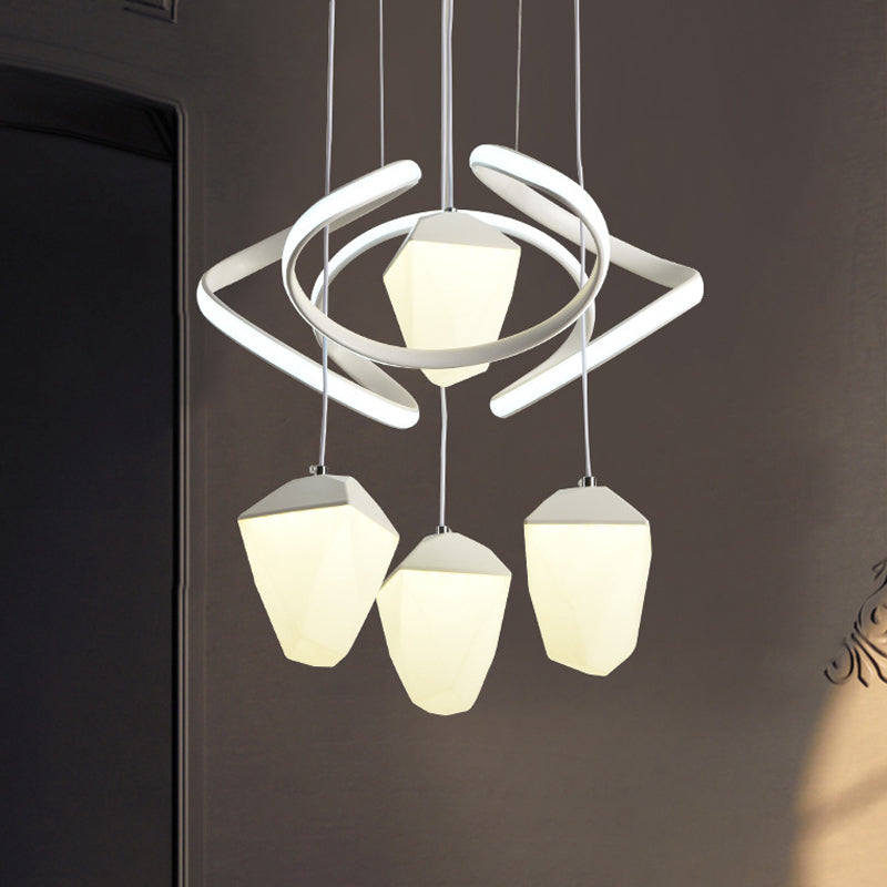 Geometric Acrylic Cluster Pendant Modernist 4-Light White LED Ceiling Suspension Lamp with Twist Beam White Clearhalo 'Ceiling Lights' 'Modern Pendants' 'Modern' 'Pendant Lights' 'Pendants' Lighting' 731855