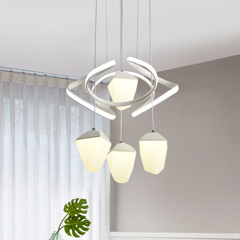 Geometric Acrylic Cluster Pendant Modernist 4-Light White LED Ceiling Suspension Lamp with Twist Beam Clearhalo 'Ceiling Lights' 'Modern Pendants' 'Modern' 'Pendant Lights' 'Pendants' Lighting' 731856