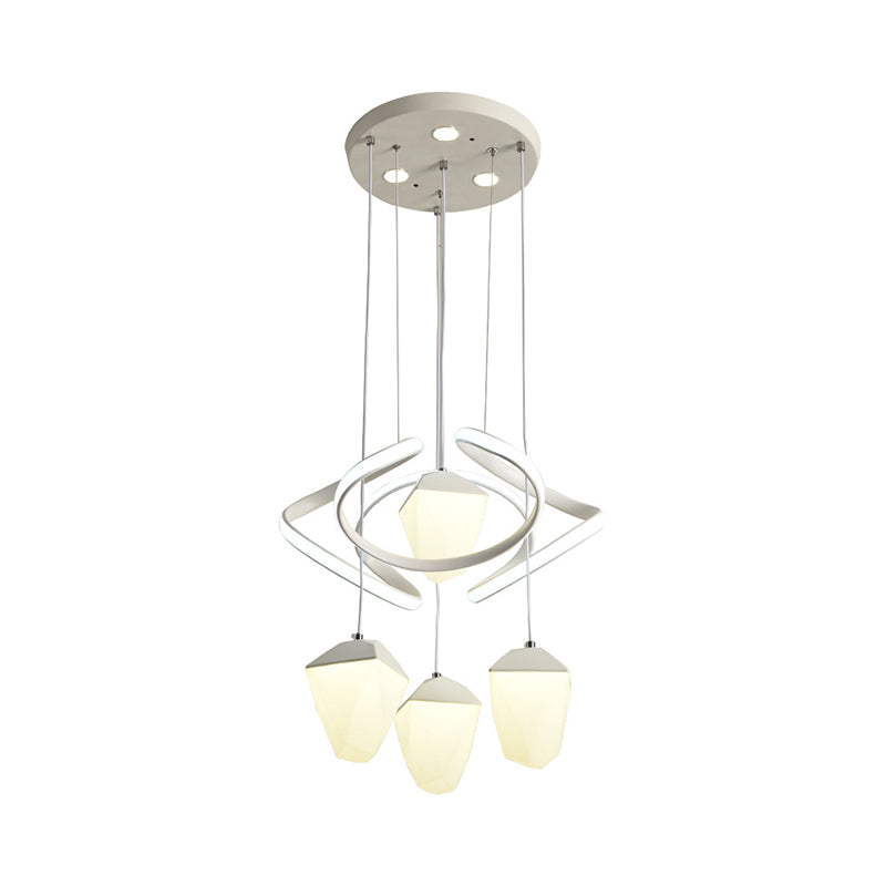 Geometric Acrylic Cluster Pendant Modernist 4-Light White LED Ceiling Suspension Lamp with Twist Beam Clearhalo 'Ceiling Lights' 'Modern Pendants' 'Modern' 'Pendant Lights' 'Pendants' Lighting' 731858