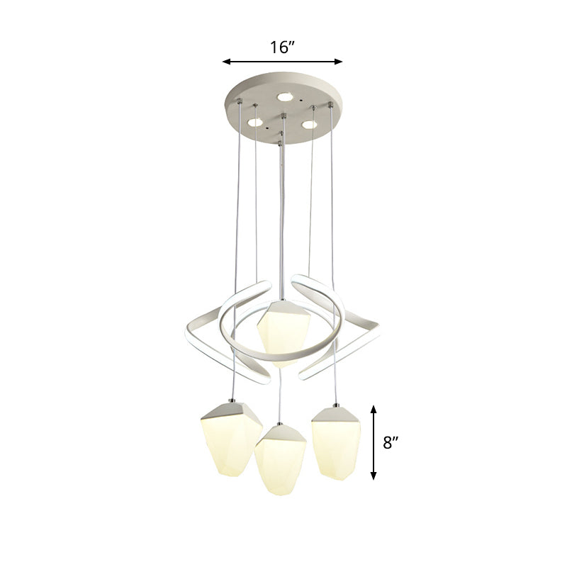 Geometric Acrylic Cluster Pendant Modernist 4-Light White LED Ceiling Suspension Lamp with Twist Beam Clearhalo 'Ceiling Lights' 'Modern Pendants' 'Modern' 'Pendant Lights' 'Pendants' Lighting' 731859