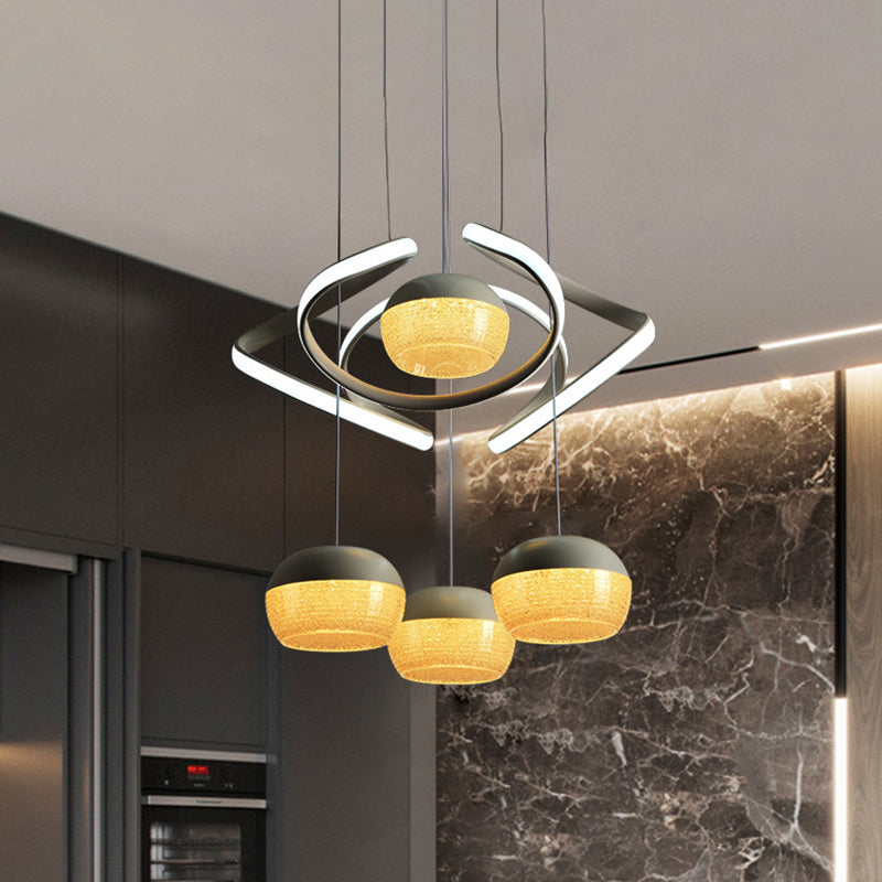 Grey Oval Cluster Pendant Light Modernist 4 Lights Acrylic LED Hanging Lamp Fixture with Twisting Beam Clearhalo 'Ceiling Lights' 'Modern Pendants' 'Modern' 'Pendant Lights' 'Pendants' Lighting' 731861