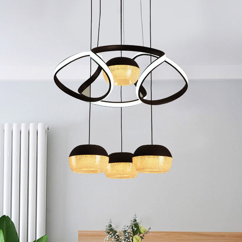 Acrylic Oval LED Multiple Hanging Light Minimalist 4-Light Black Ceiling Pendant Lamp with Twisting Shelf Black Clearhalo 'Ceiling Lights' 'Modern Pendants' 'Modern' 'Pendant Lights' 'Pendants' Lighting' 731870