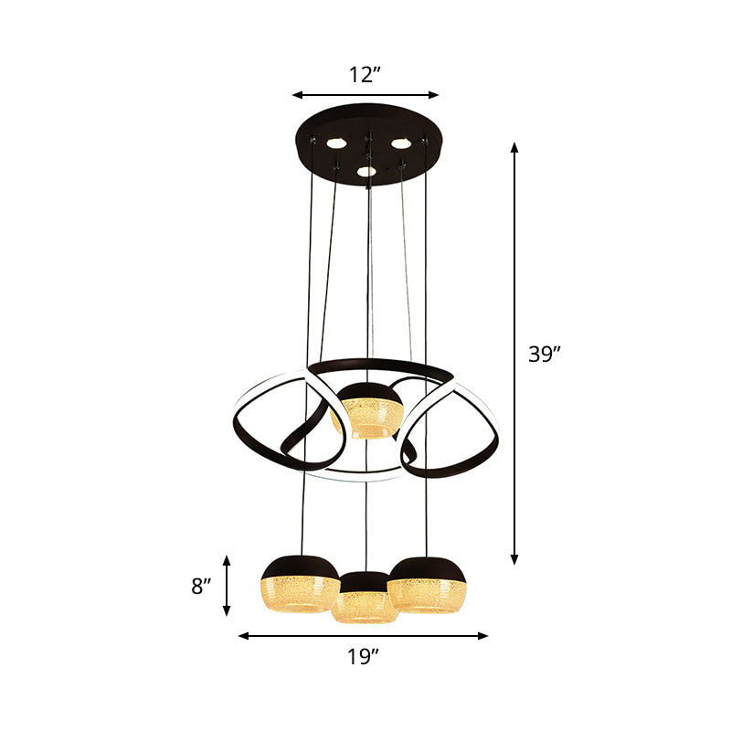 Acrylic Oval LED Multiple Hanging Light Minimalist 4-Light Black Ceiling Pendant Lamp with Twisting Shelf Clearhalo 'Ceiling Lights' 'Modern Pendants' 'Modern' 'Pendant Lights' 'Pendants' Lighting' 731874