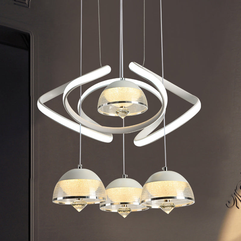 White Domed Cluster Pendant Contemporary 4-Head Acrylic Waving LED Hanging Lighting White Clearhalo 'Ceiling Lights' 'Modern Pendants' 'Modern' 'Pendant Lights' 'Pendants' Lighting' 731875