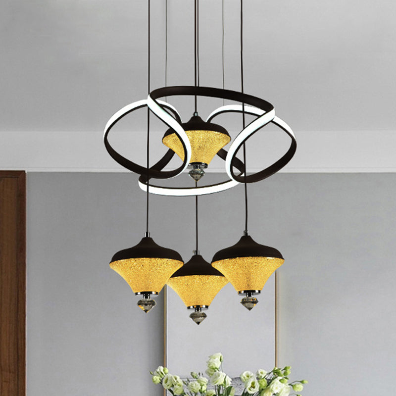 Gyroscope LED Multi Light Pendant Modernist Acrylic 4 Lights Black Wave Hanging Ceiling Lamp Black Clearhalo 'Ceiling Lights' 'Modern Pendants' 'Modern' 'Pendant Lights' 'Pendants' Lighting' 731880