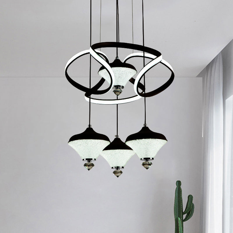 Gyroscope LED Multi Light Pendant Modernist Acrylic 4 Lights Black Wave Hanging Ceiling Lamp Clearhalo 'Ceiling Lights' 'Modern Pendants' 'Modern' 'Pendant Lights' 'Pendants' Lighting' 731881