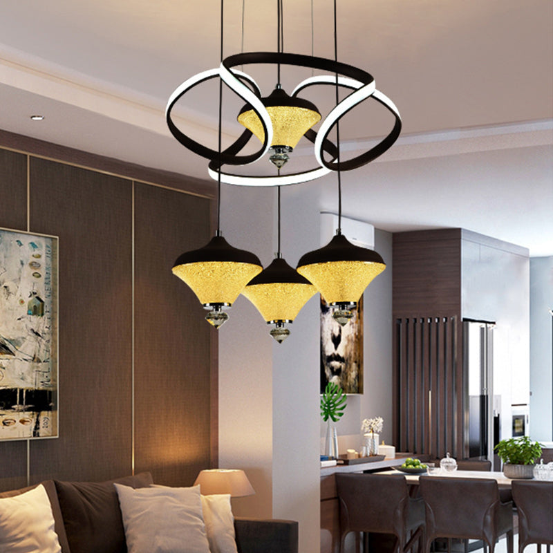 Gyroscope LED Multi Light Pendant Modernist Acrylic 4 Lights Black Wave Hanging Ceiling Lamp Clearhalo 'Ceiling Lights' 'Modern Pendants' 'Modern' 'Pendant Lights' 'Pendants' Lighting' 731882