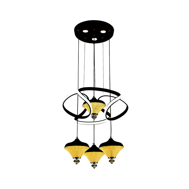 Gyroscope LED Multi Light Pendant Modernist Acrylic 4 Lights Black Wave Hanging Ceiling Lamp Clearhalo 'Ceiling Lights' 'Modern Pendants' 'Modern' 'Pendant Lights' 'Pendants' Lighting' 731883