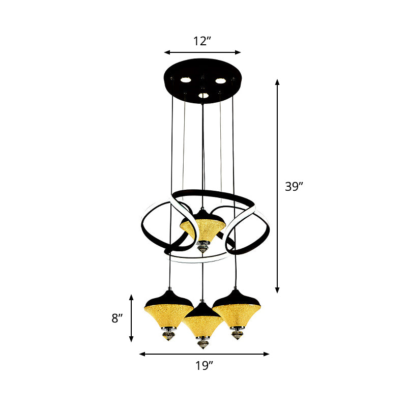 Gyroscope LED Multi Light Pendant Modernist Acrylic 4 Lights Black Wave Hanging Ceiling Lamp Clearhalo 'Ceiling Lights' 'Modern Pendants' 'Modern' 'Pendant Lights' 'Pendants' Lighting' 731884