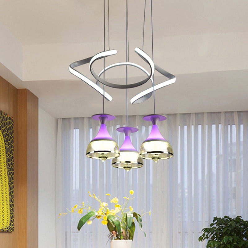 Modern 3 Heads Wine Cup Cluster Pendant White Waving Hanging Lamp Kit with Acrylic Shade Clearhalo 'Ceiling Lights' 'Modern Pendants' 'Modern' 'Pendant Lights' 'Pendants' Lighting' 731887