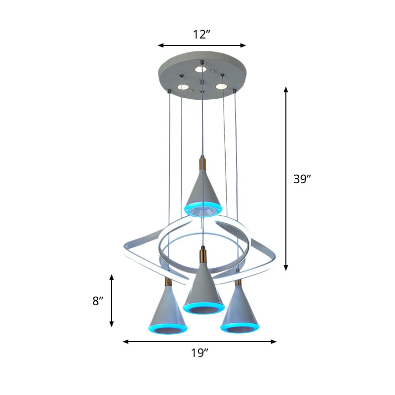 Cone Acrylic Multiple Hanging Light Modern 4-Light Grey LED Ceiling Pendant Lamp with Strip Beam Clearhalo 'Ceiling Lights' 'Modern Pendants' 'Modern' 'Pendant Lights' 'Pendants' Lighting' 731894