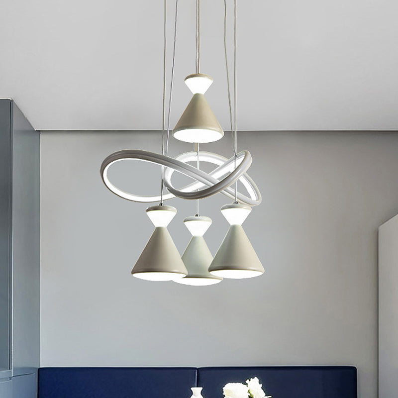 4-Light Dining Room LED Cluster Pendant Contemporary White Hanging Lighting with Hourglass Acrylic Shade White Clearhalo 'Ceiling Lights' 'Modern Pendants' 'Modern' 'Pendant Lights' 'Pendants' Lighting' 731900