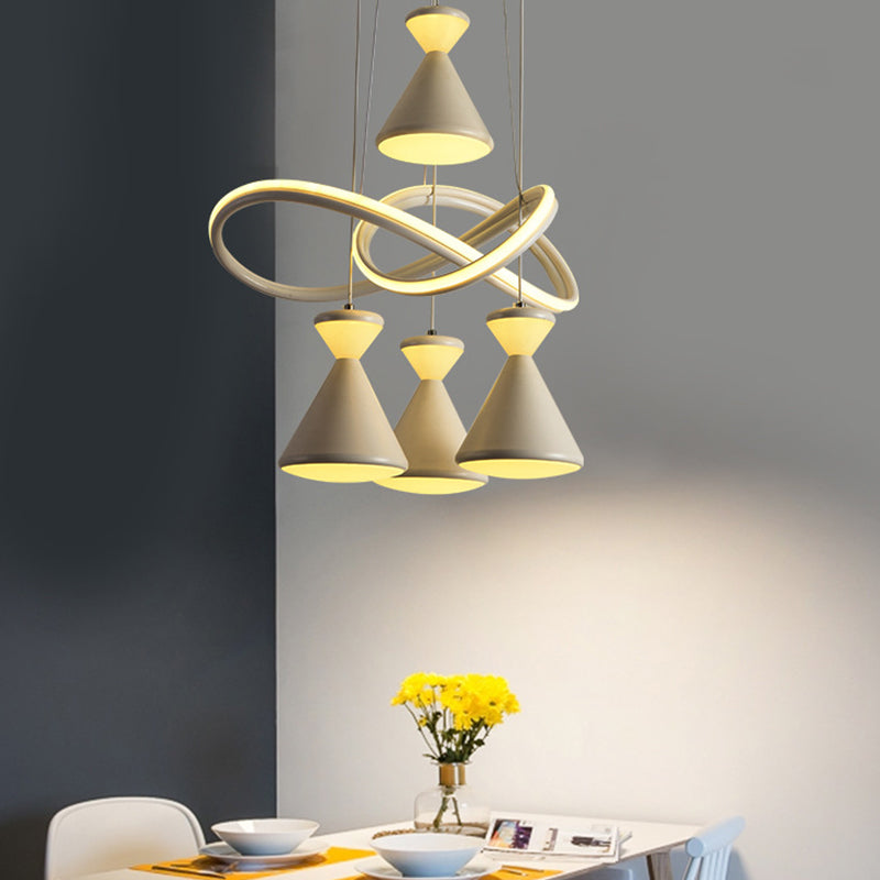 4-Light Dining Room LED Cluster Pendant Contemporary White Hanging Lighting with Hourglass Acrylic Shade Clearhalo 'Ceiling Lights' 'Modern Pendants' 'Modern' 'Pendant Lights' 'Pendants' Lighting' 731901