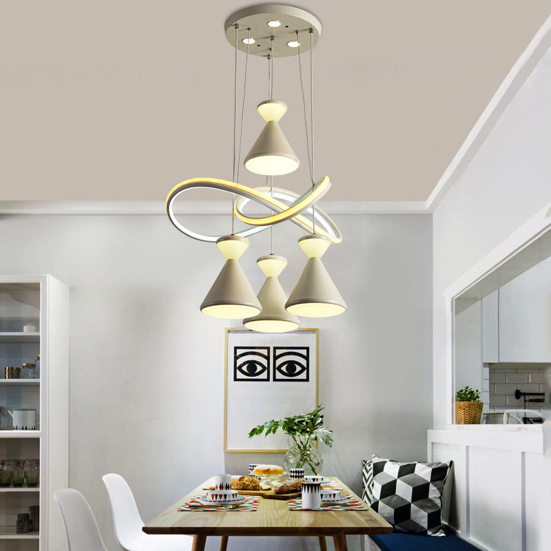 4-Light Dining Room LED Cluster Pendant Contemporary White Hanging Lighting with Hourglass Acrylic Shade Clearhalo 'Ceiling Lights' 'Modern Pendants' 'Modern' 'Pendant Lights' 'Pendants' Lighting' 731902