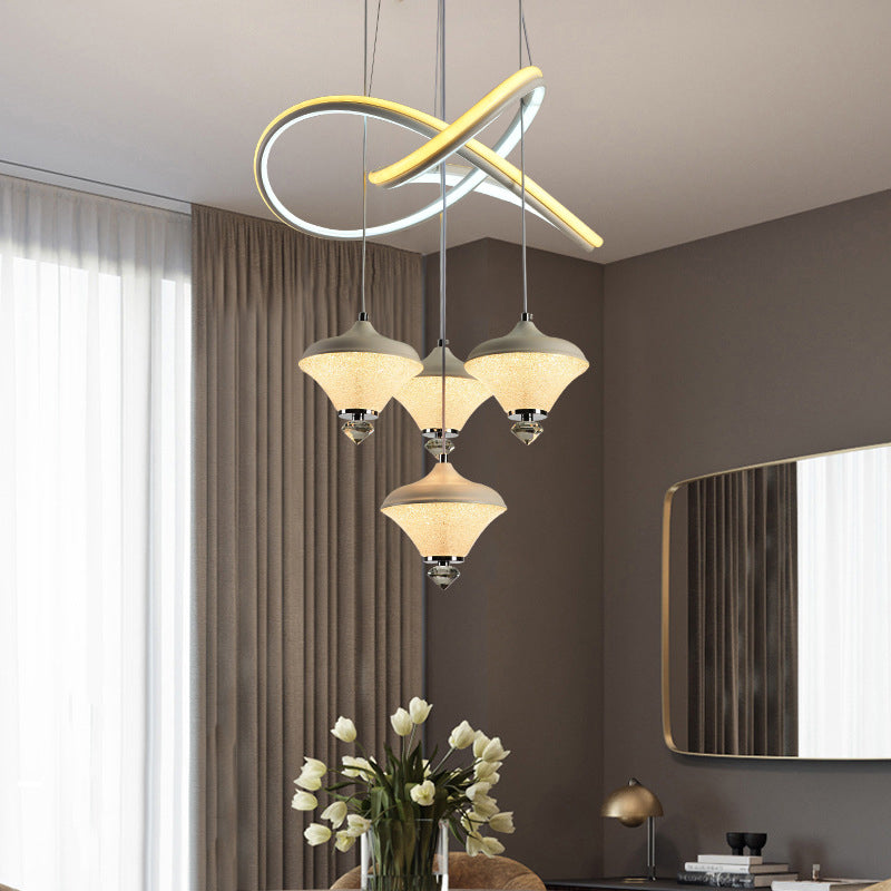 Modern Gyroscope LED Multiple Hanging Light Acrylic 4-Head Dining Room Pendant Lamp in White with Strip Shelf Clearhalo 'Ceiling Lights' 'Modern Pendants' 'Modern' 'Pendant Lights' 'Pendants' Lighting' 731907