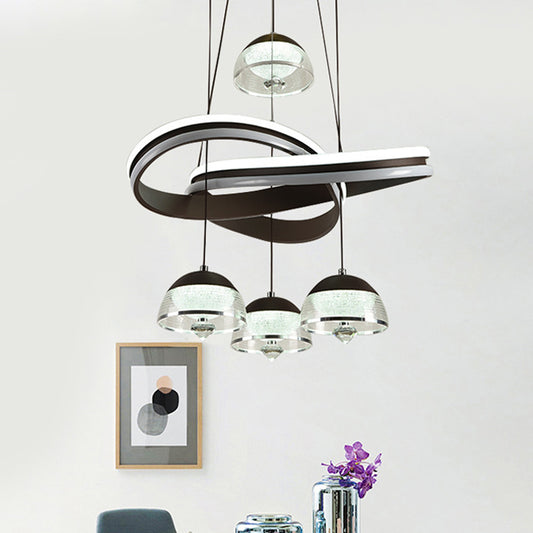 Domed Dining Room Cluster Pendant Acrylic 4 Heads Modernism LED Hanging Ceiling Light in Black with Strip Beam Black Clearhalo 'Ceiling Lights' 'Modern Pendants' 'Modern' 'Pendant Lights' 'Pendants' Lighting' 731910