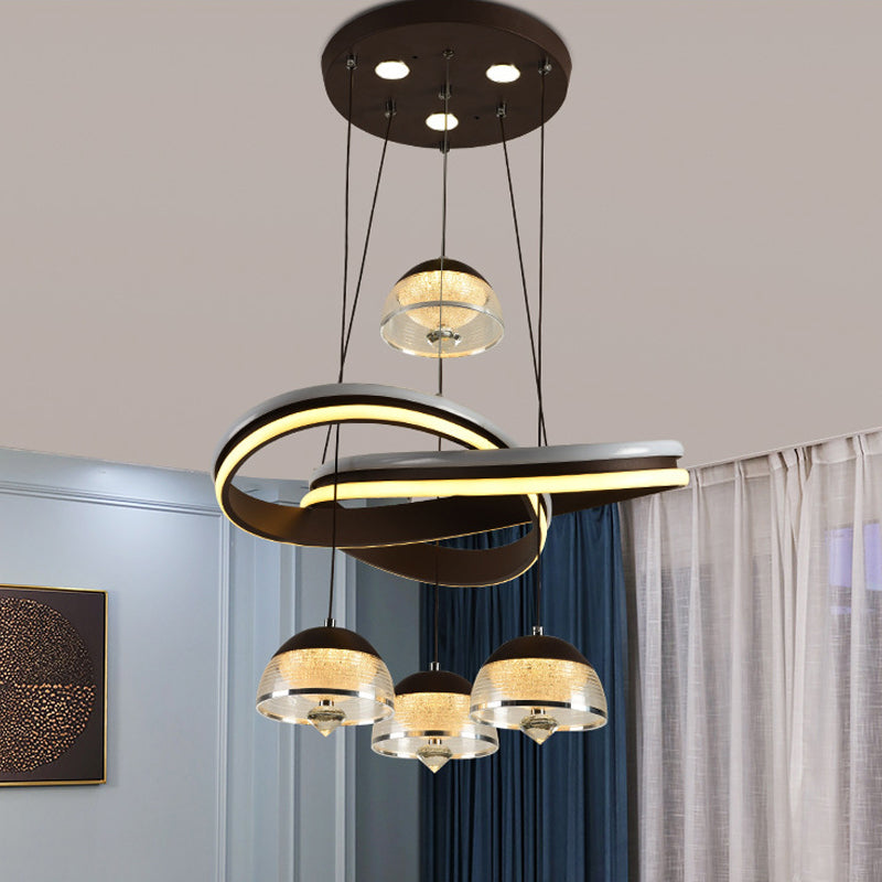 Domed Dining Room Cluster Pendant Acrylic 4 Heads Modernism LED Hanging Ceiling Light in Black with Strip Beam Clearhalo 'Ceiling Lights' 'Modern Pendants' 'Modern' 'Pendant Lights' 'Pendants' Lighting' 731911