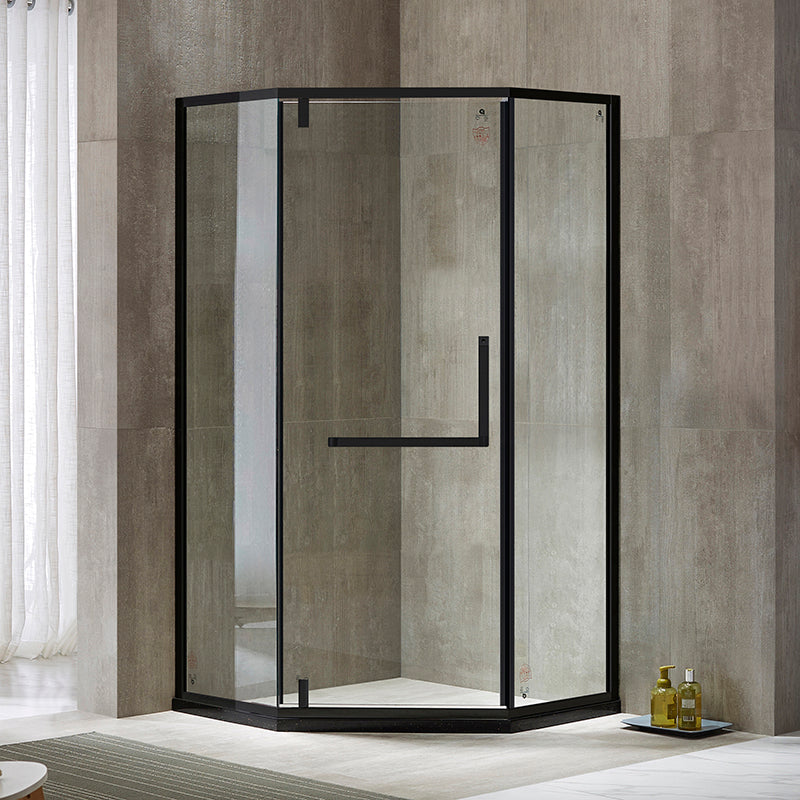 Metallic 77" H Framed Pivot Shower Doors Tempered Shower Door Black Left Clearhalo 'Bathroom Remodel & Bathroom Fixtures' 'Home Improvement' 'home_improvement' 'home_improvement_shower_tub_doors' 'Shower and Tub Doors' 'shower_tub_doors' 'Showers & Bathtubs' 7319123