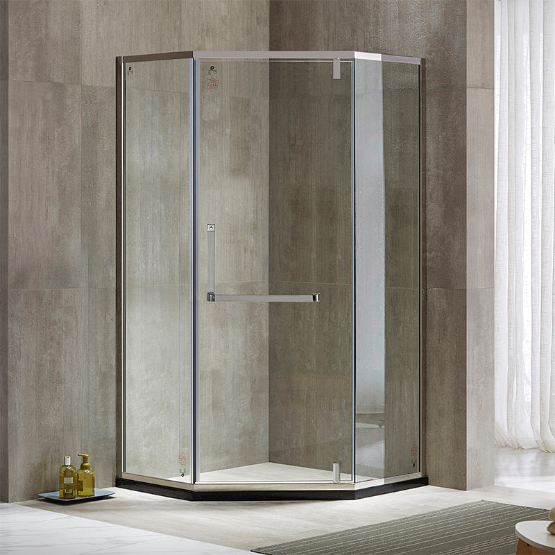 Metallic 77" H Framed Pivot Shower Doors Tempered Shower Door Silver Right Clearhalo 'Bathroom Remodel & Bathroom Fixtures' 'Home Improvement' 'home_improvement' 'home_improvement_shower_tub_doors' 'Shower and Tub Doors' 'shower_tub_doors' 'Showers & Bathtubs' 7319125