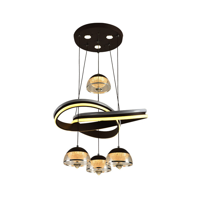 Domed Dining Room Cluster Pendant Acrylic 4 Heads Modernism LED Hanging Ceiling Light in Black with Strip Beam Clearhalo 'Ceiling Lights' 'Modern Pendants' 'Modern' 'Pendant Lights' 'Pendants' Lighting' 731913