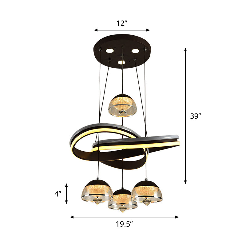 Domed Dining Room Cluster Pendant Acrylic 4 Heads Modernism LED Hanging Ceiling Light in Black with Strip Beam Clearhalo 'Ceiling Lights' 'Modern Pendants' 'Modern' 'Pendant Lights' 'Pendants' Lighting' 731914